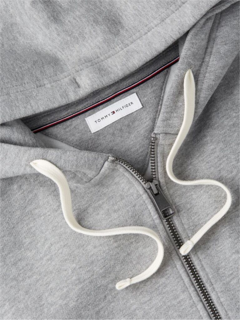 Γκρι Fleece Hoody Με Φερμουάρ Και Κεντητό Σημαιάκι  Άνδρες
