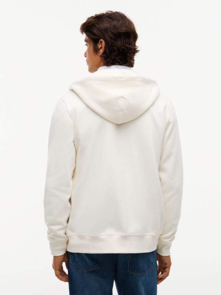 Μπεζ Fleece Hoody Με Φερμουάρ Και Κεντητό Σημαιάκι  Άνδρες
