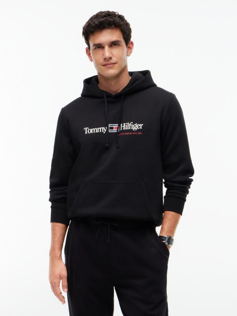Μαύρο Fleece Hoody Με Λογότυπο  Άνδρες