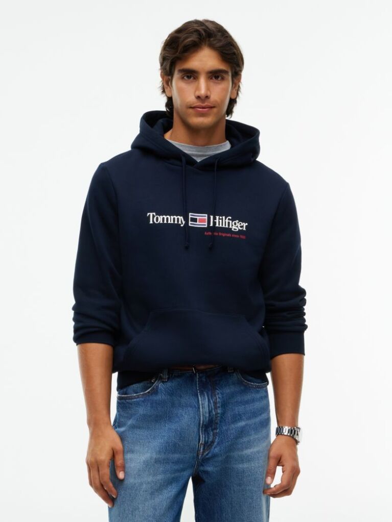 Blue Logo Fleece Drawstring Hoody  Men