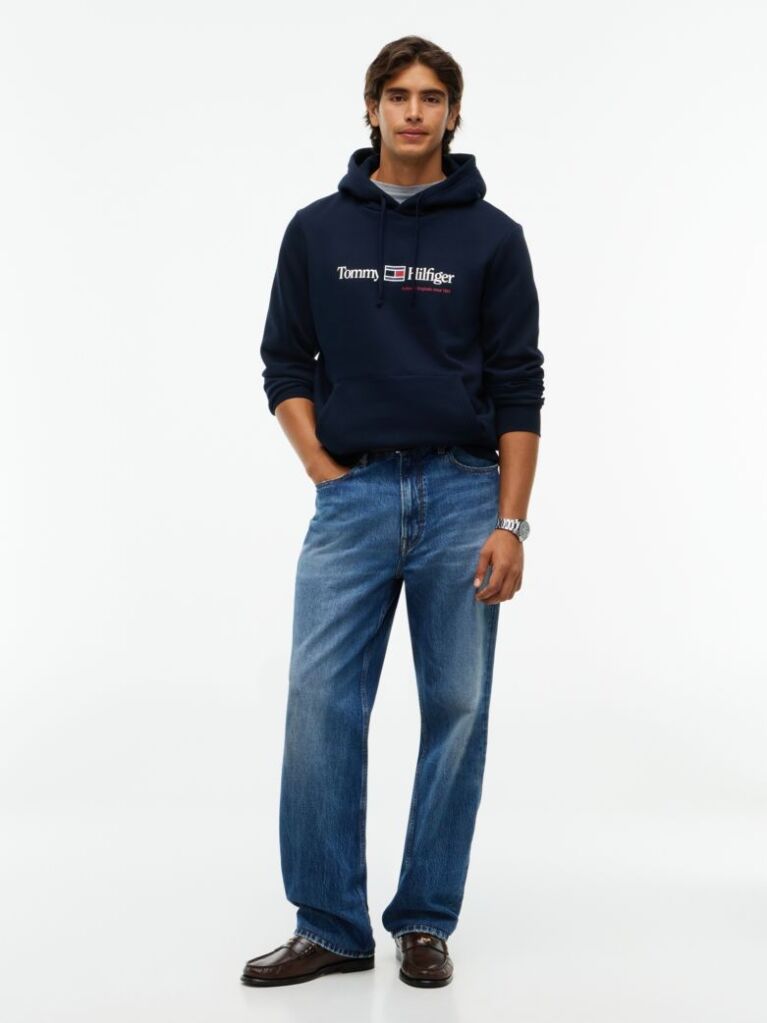 Blue Logo Fleece Drawstring Hoody  Men