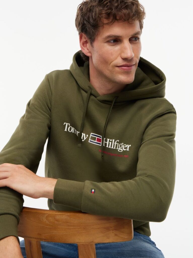 Green Logo Fleece Drawstring Hoody  Men
