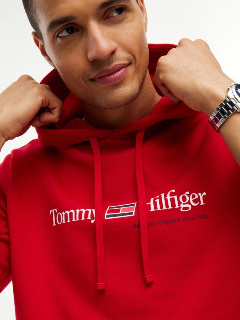Red Logo Fleece Drawstring Hoody  Men