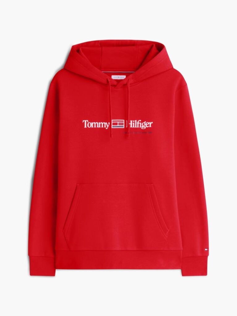 Red Logo Fleece Drawstring Hoody  Men