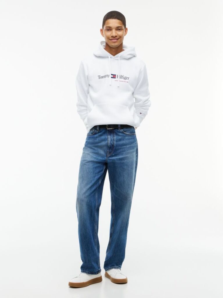 White Logo Fleece Drawstring Hoody  Men