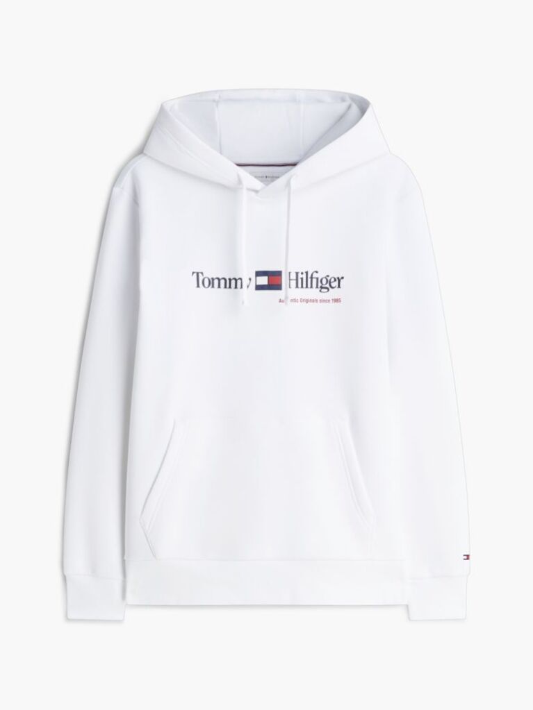 White Logo Fleece Drawstring Hoody  Men
