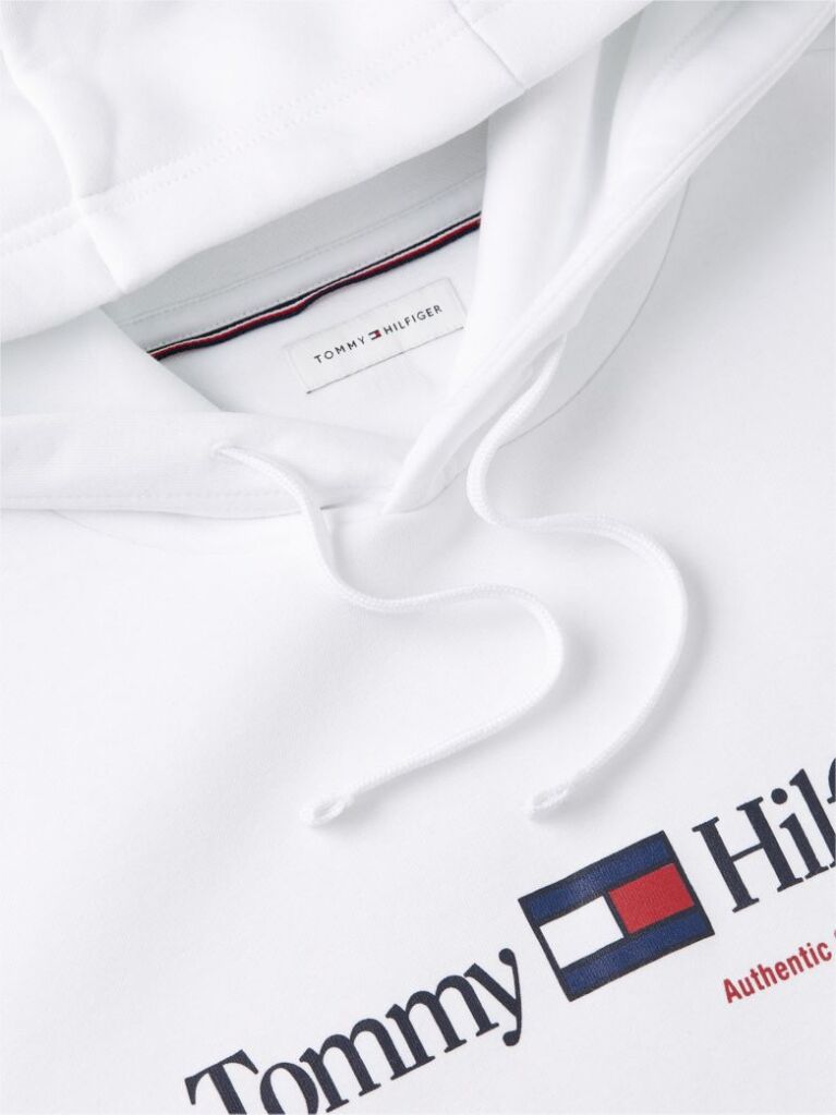 White Logo Fleece Drawstring Hoody  Men