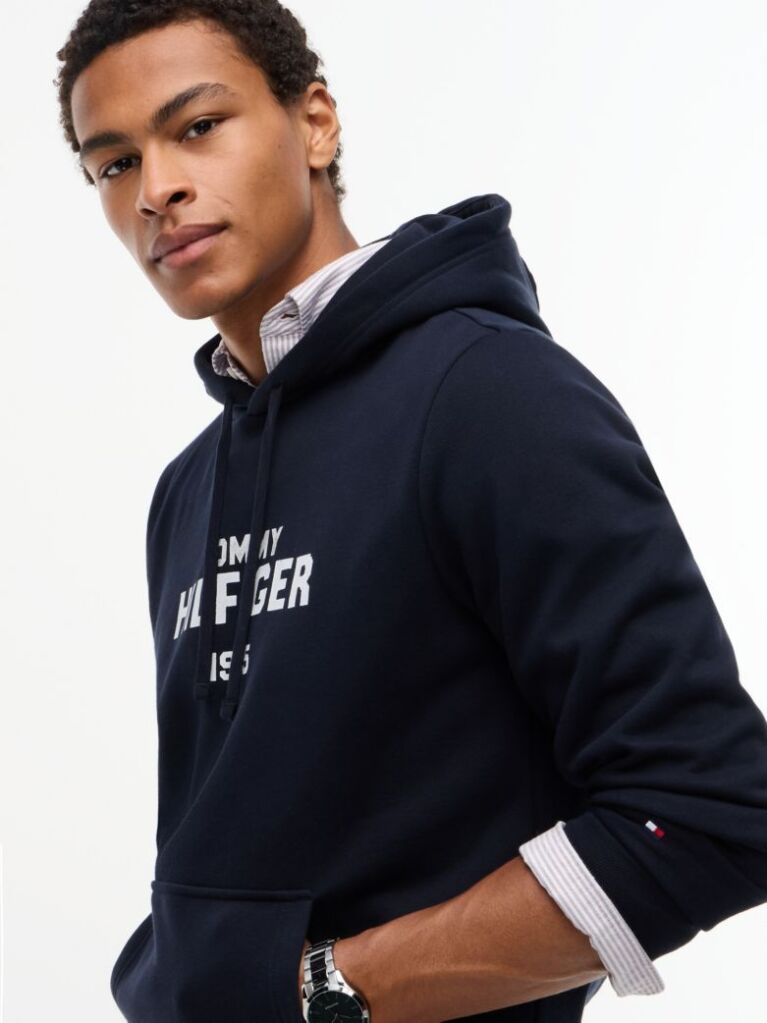 Μπλε Fleece Hoody Με Κεντητό Λογότυπο  Άνδρες