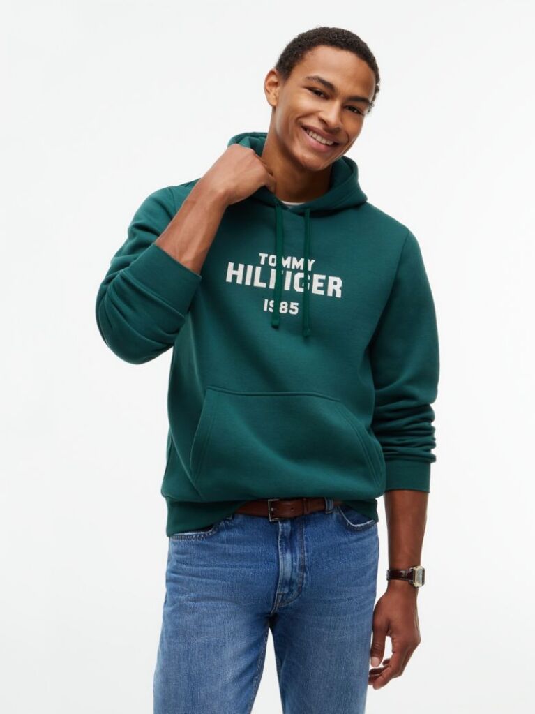 Green Logo Embroidery Fleece Hoody  Men