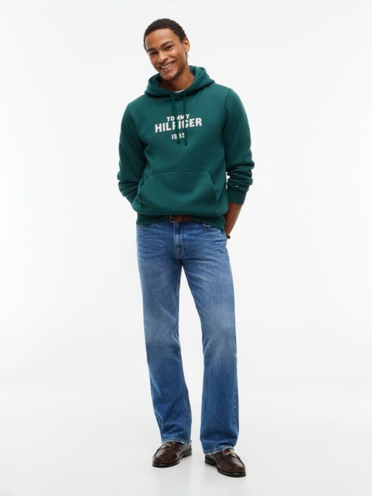 Green Logo Embroidery Fleece Hoody  Men