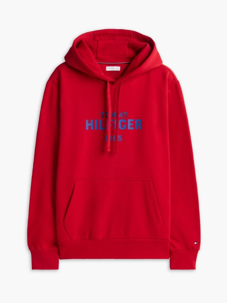 Red Logo Embroidery Fleece Hoody  Men