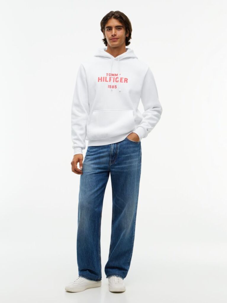 Άσπρο Fleece Hoody Με Κεντητό Λογότυπο  Άνδρες