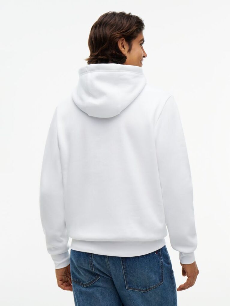 Άσπρο Fleece Hoody Με Κεντητό Λογότυπο  Άνδρες