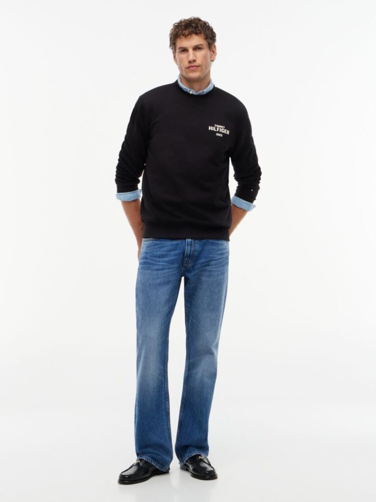 Black 1985 Logo Terry Crew Neck Sweatshirt  Men