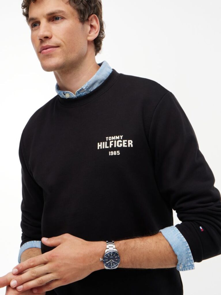 Black 1985 Logo Terry Crew Neck Sweatshirt  Men
