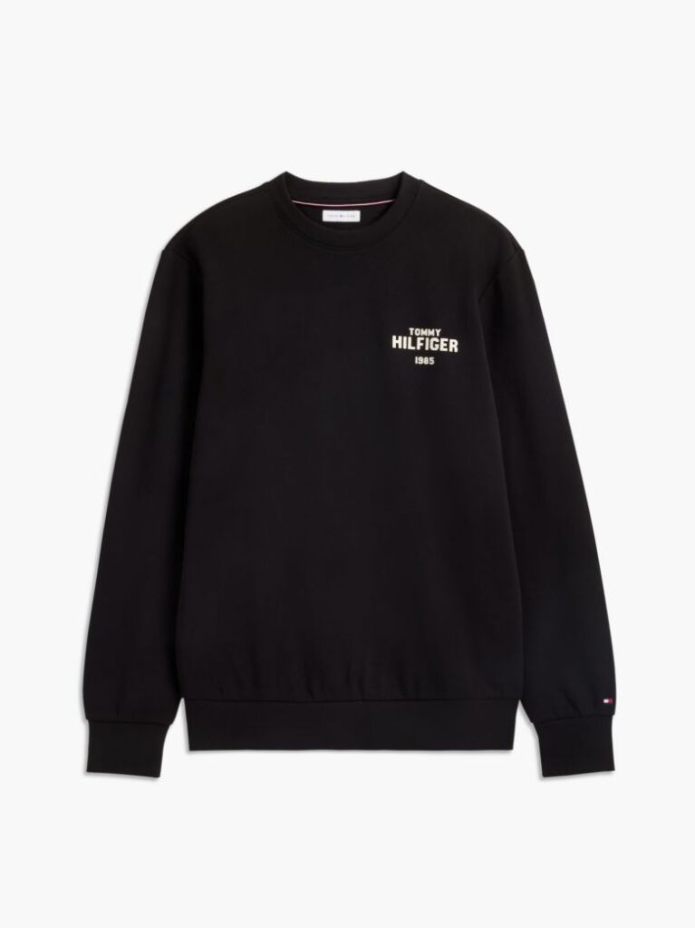 Black 1985 Logo Terry Crew Neck Sweatshirt  Men
