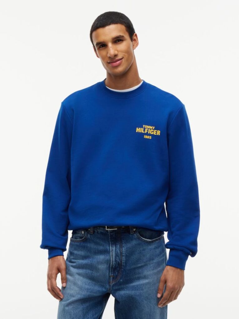 Blue 1985 Logo Terry Crew Neck Sweatshirt  Men