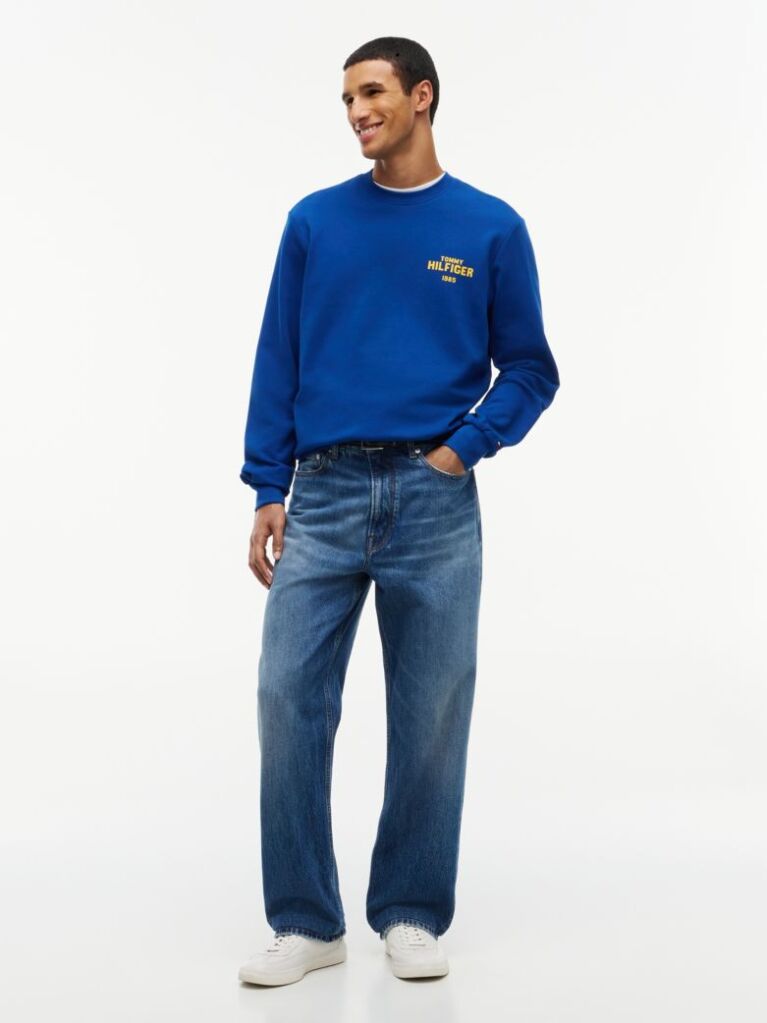 Blue 1985 Logo Terry Crew Neck Sweatshirt  Men