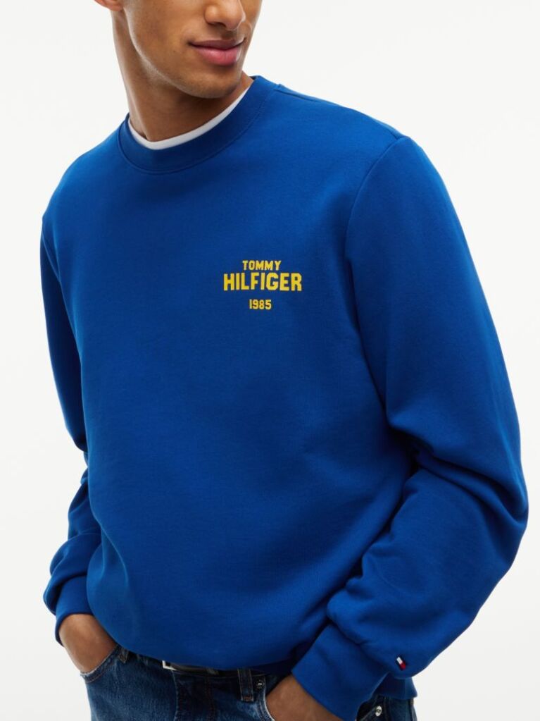 Blue 1985 Logo Terry Crew Neck Sweatshirt  Men