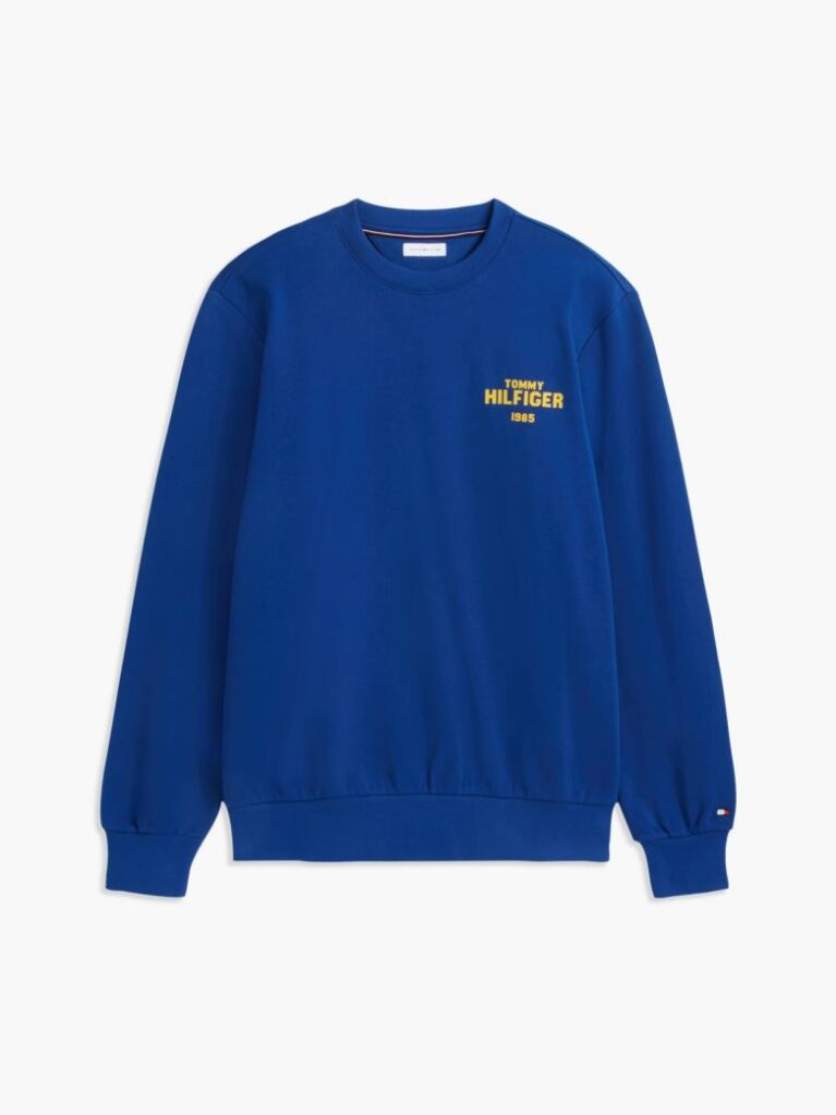 Blue 1985 Logo Terry Crew Neck Sweatshirt  Men