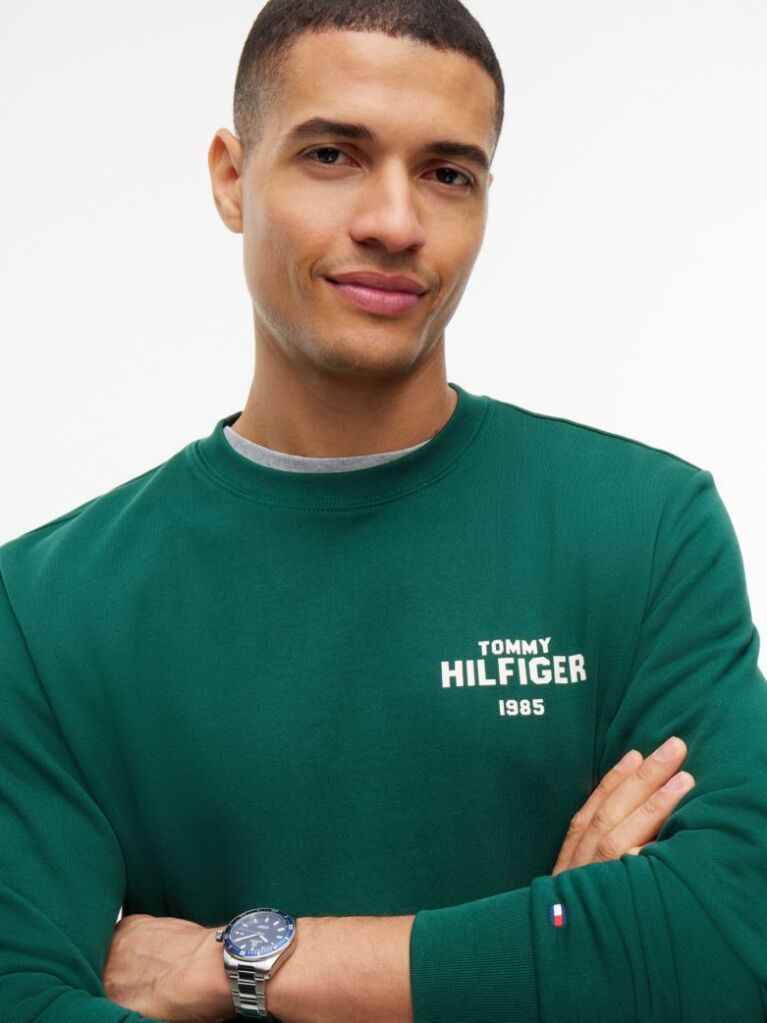 Green 1985 Logo Terry Crew Neck Sweatshirt  Men