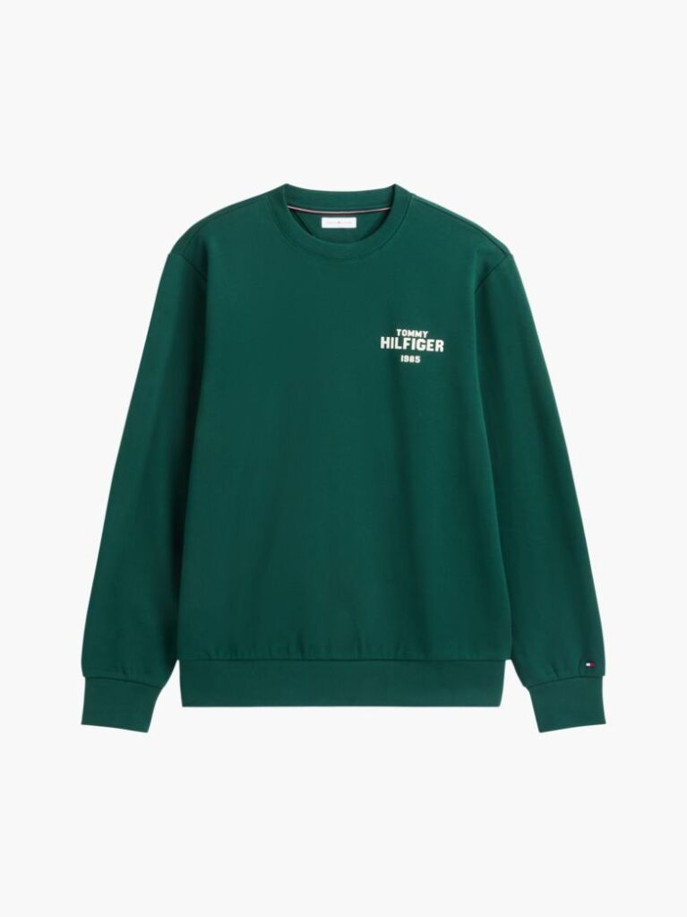 Green 1985 Logo Terry Crew Neck Sweatshirt  Men