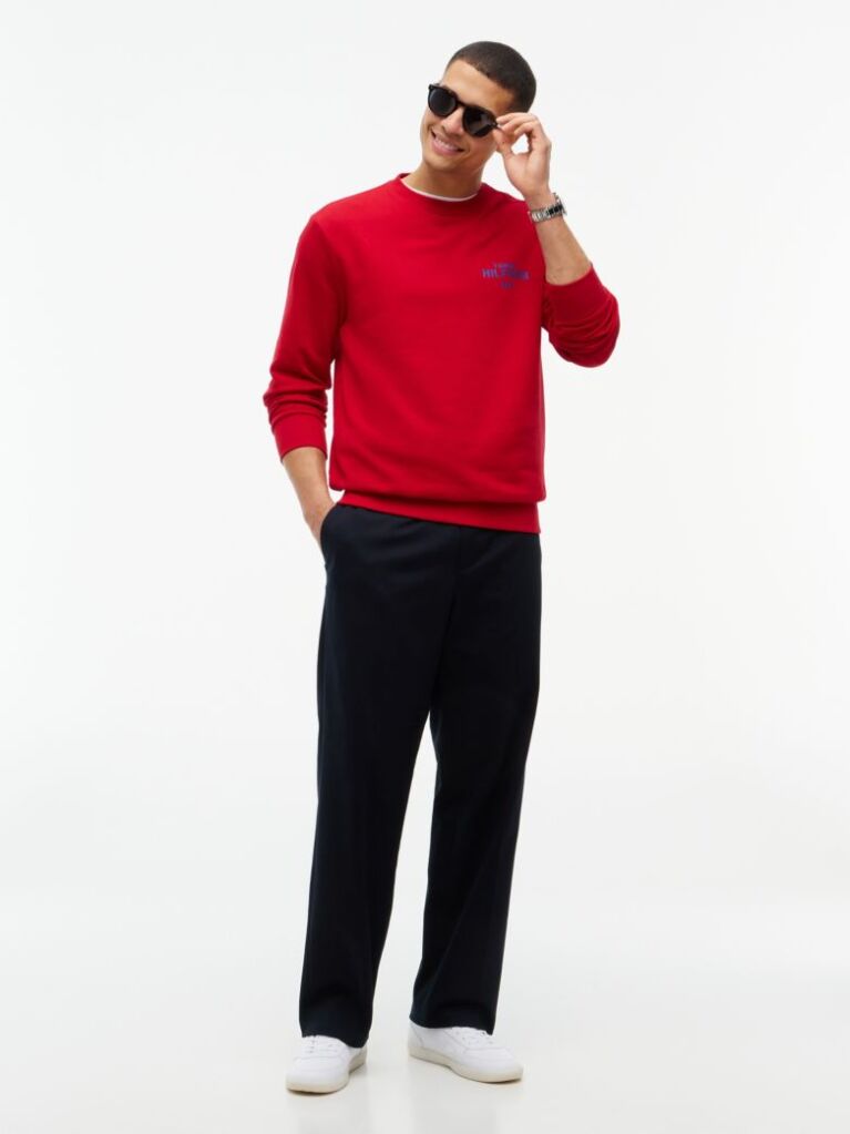 Red 1985 Logo Terry Crew Neck Sweatshirt  Men