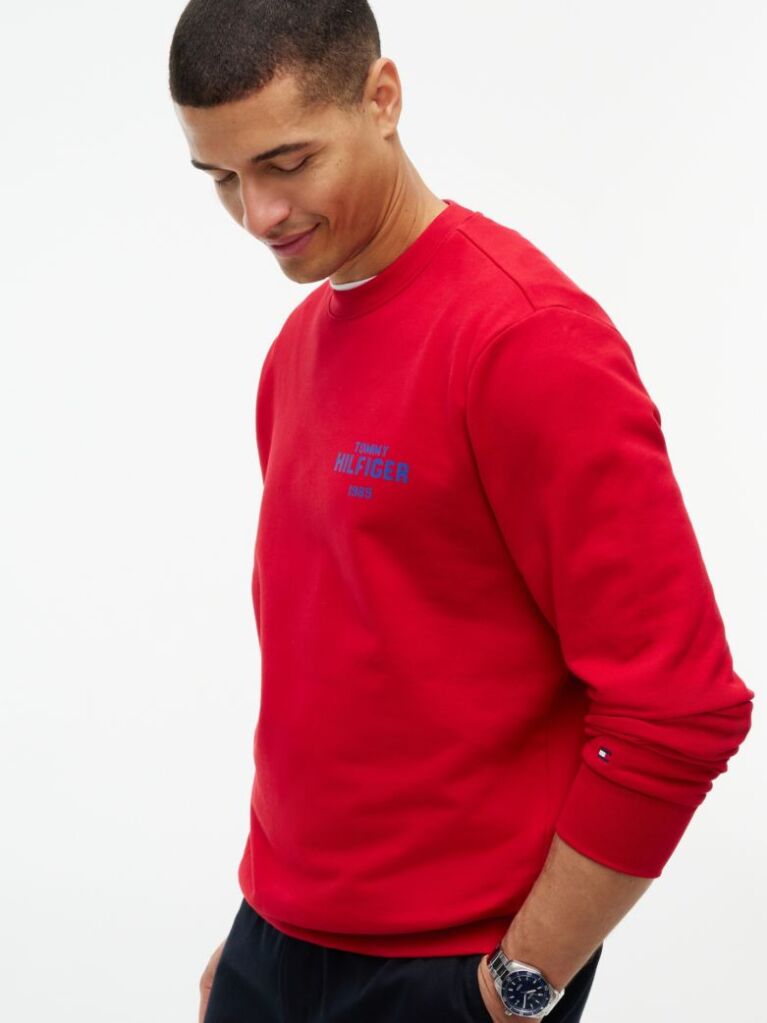Red 1985 Logo Terry Crew Neck Sweatshirt  Men