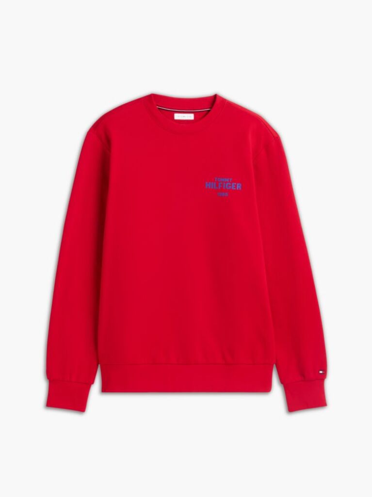 Red 1985 Logo Terry Crew Neck Sweatshirt  Men