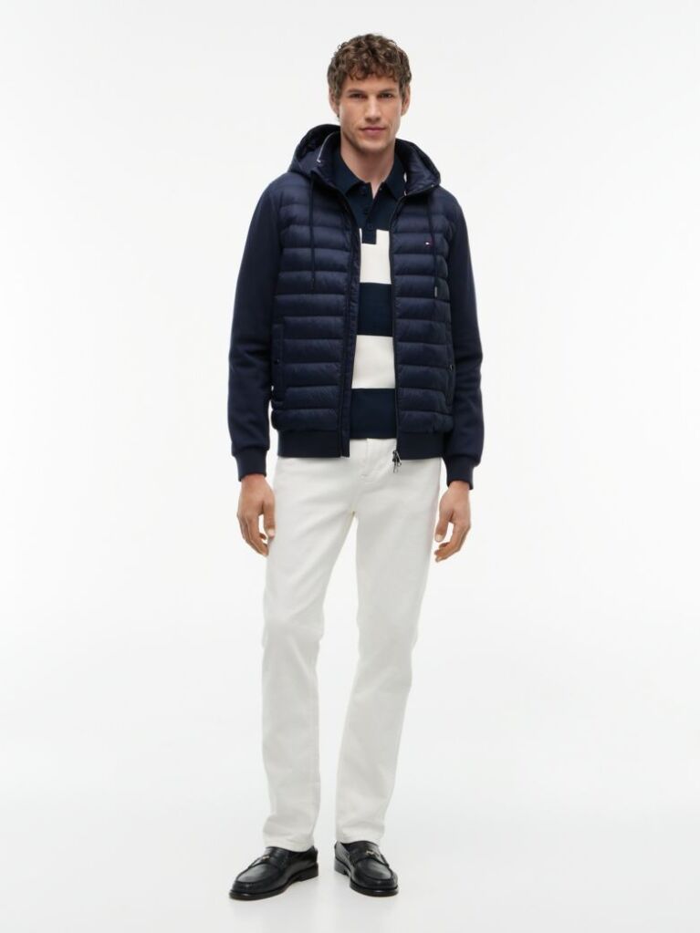 Blue Mixed Texture Zip-Thru Hooded Sweatshirt  Men