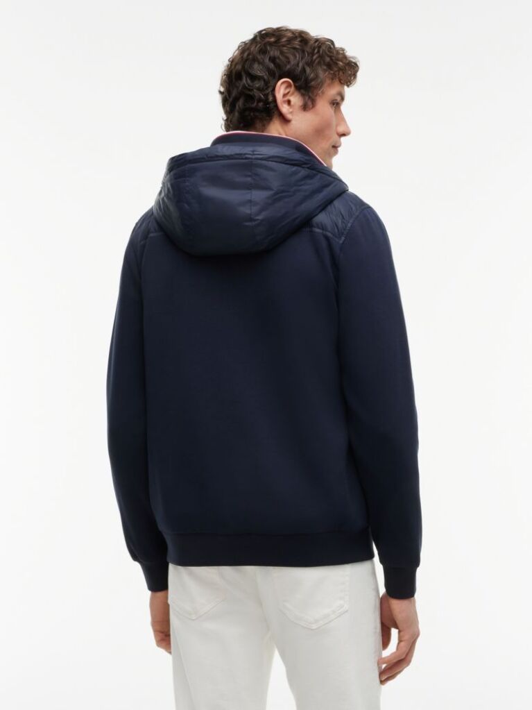 Blue Mixed Texture Zip-Thru Hooded Sweatshirt  Men