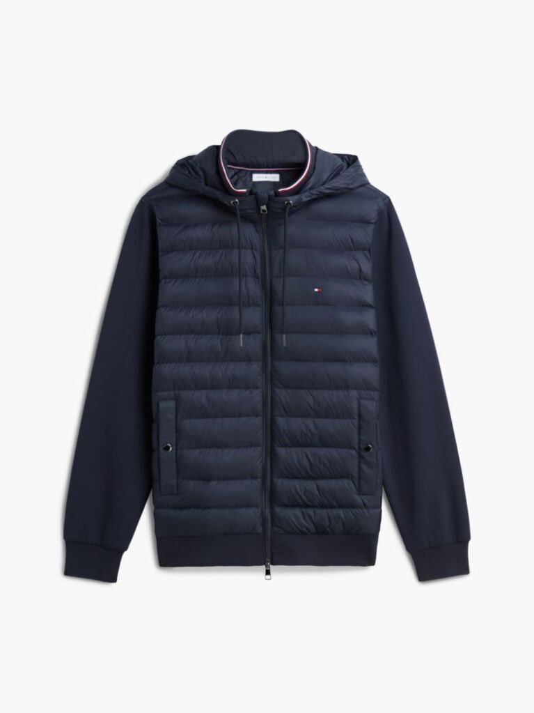 Blue Mixed Texture Zip-Thru Hooded Sweatshirt  Men