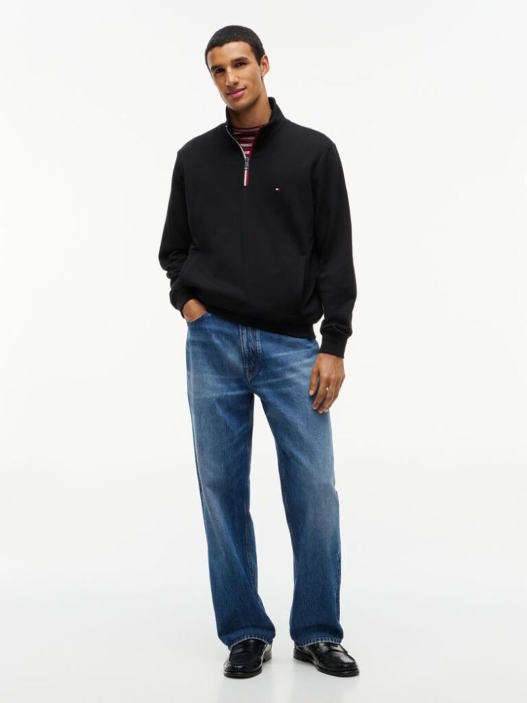 Black Global Stripe Terry Quarter-Zip Sweatshirt  Men