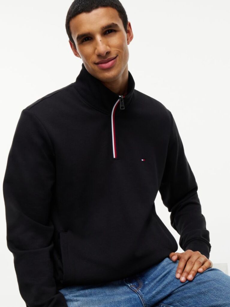 Black Global Stripe Terry Quarter-Zip Sweatshirt  Men