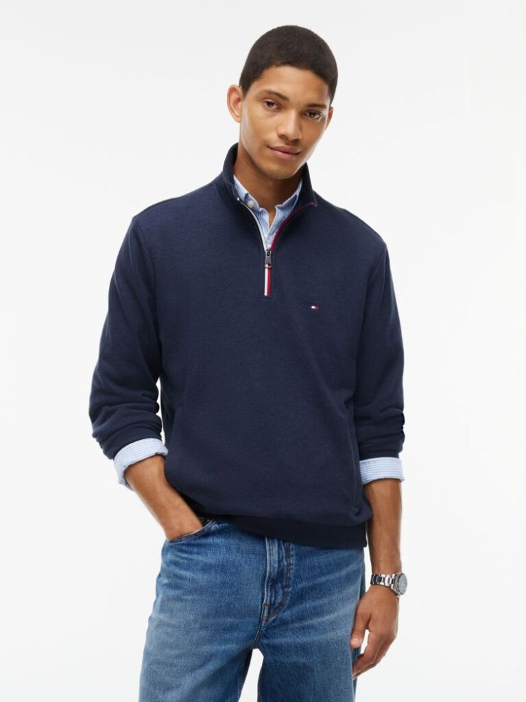 Blue Global Stripe Terry Quarter-Zip Sweatshirt  Men