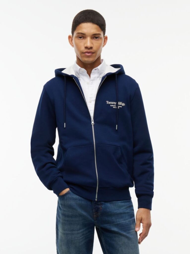 Μπλε Hoody Με Φερμουάρ Και Πίσω Σχέδιο  Άνδρες