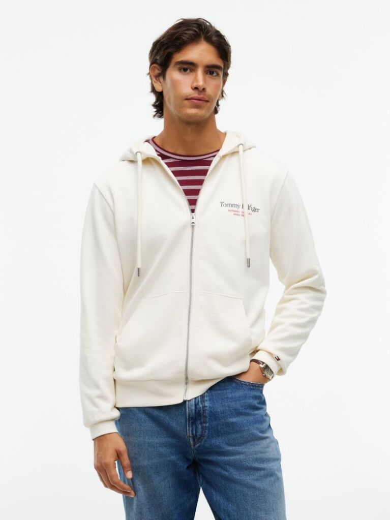 Μπεζ Hoody Με Φερμουάρ Και Πίσω Σχέδιο  Άνδρες