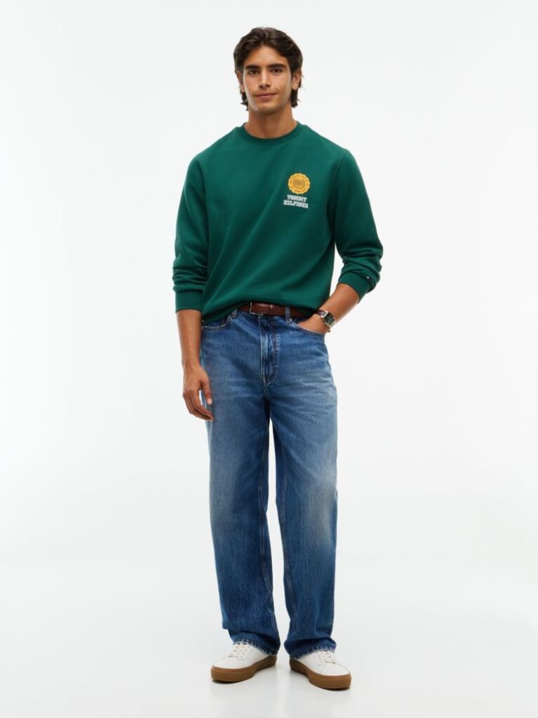 Green Peached Fleece Crew Neck Sweatshirt  Men