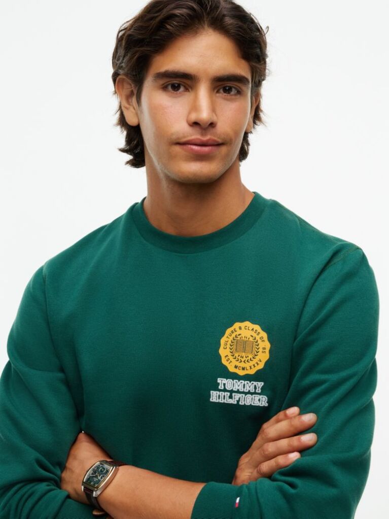 Green Peached Fleece Crew Neck Sweatshirt  Men
