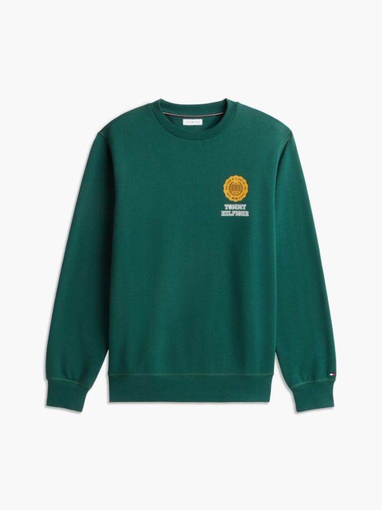 Green Peached Fleece Crew Neck Sweatshirt  Men