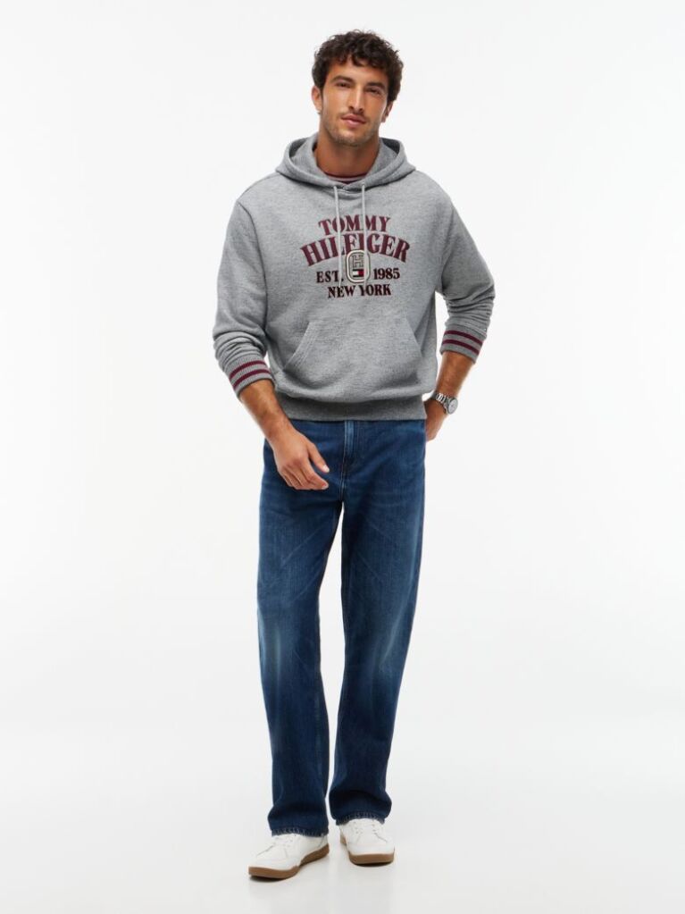 Grey Varsity Logo Embroidery Relaxed Hoody  Men