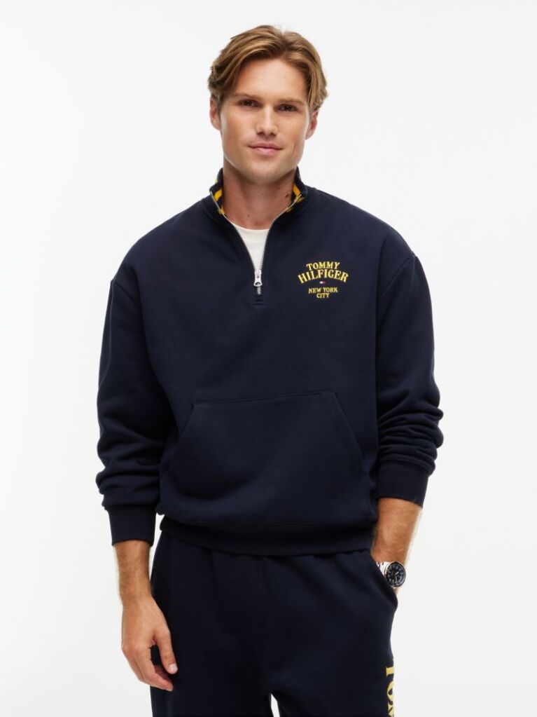 Blue Varsity Relaxed Quarter-Zip Sweatshirt  Men