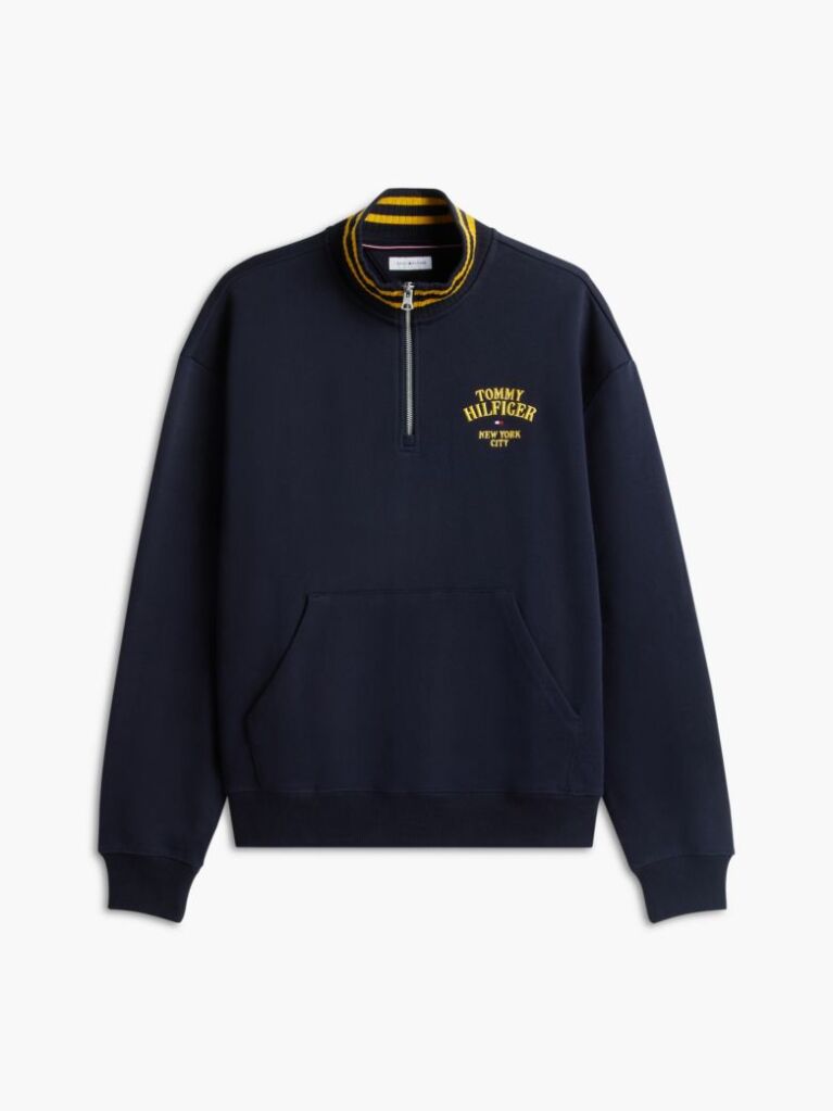 Blue Varsity Relaxed Quarter-Zip Sweatshirt  Men