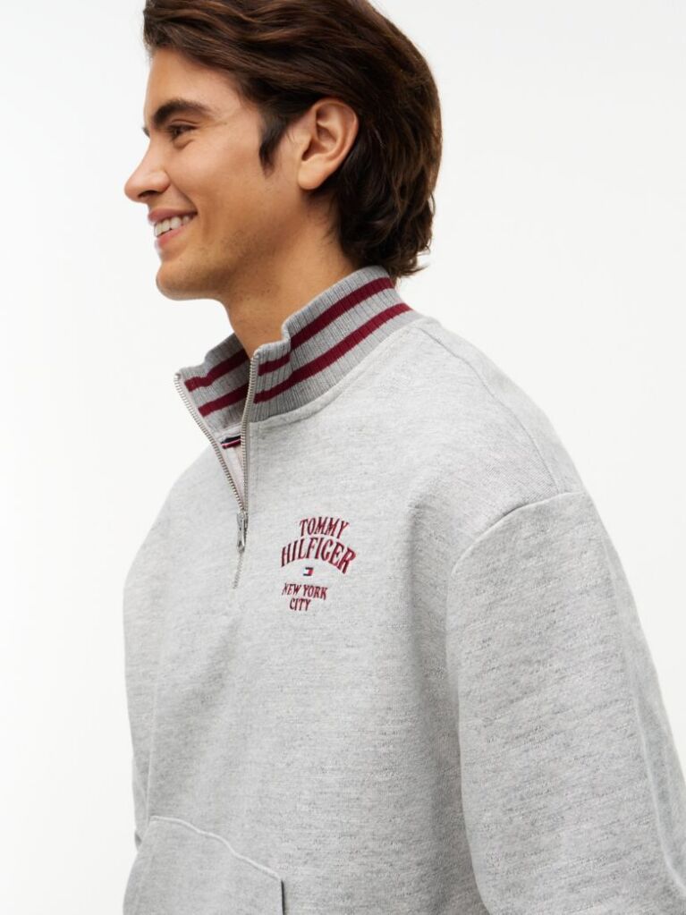 Grey Varsity Relaxed Quarter-Zip Sweatshirt  Men