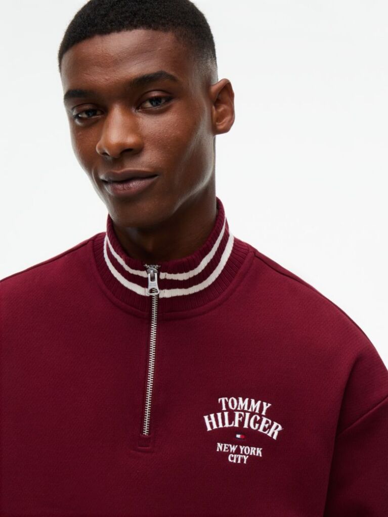 Red Varsity Relaxed Quarter-Zip Sweatshirt  Men
