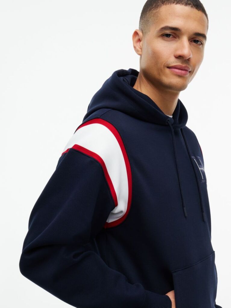 Blue Varsity Logo Contrast Stripe Hoody  Men