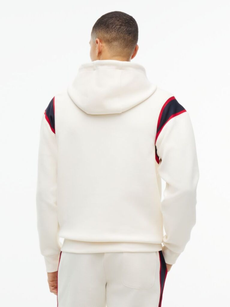 Beige Varsity Logo Contrast Stripe Hoody  Men