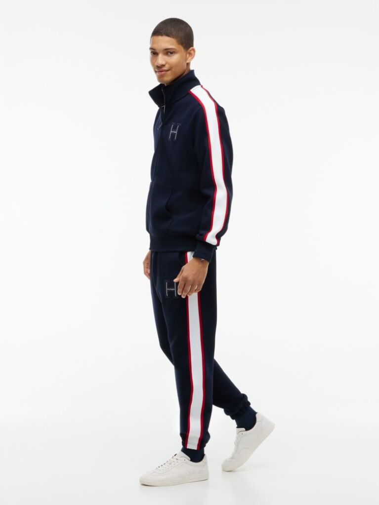 Blue Contrast Stripe Pique Zip-Thru Sweatshirt  Men