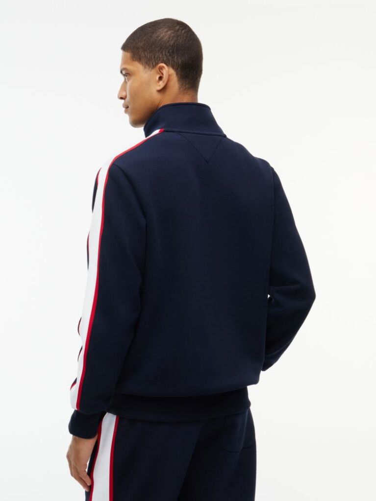 Blue Contrast Stripe Pique Zip-Thru Sweatshirt  Men