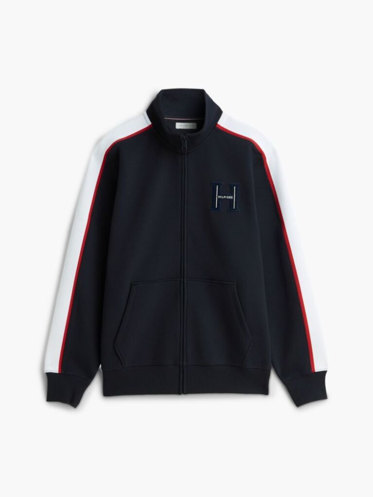 Blue Contrast Stripe Pique Zip-Thru Sweatshirt  Men